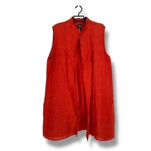 Eileen Fisher Long Vest Women's‎ XL Linen Cotton Textured Sleeveless Red Orange
